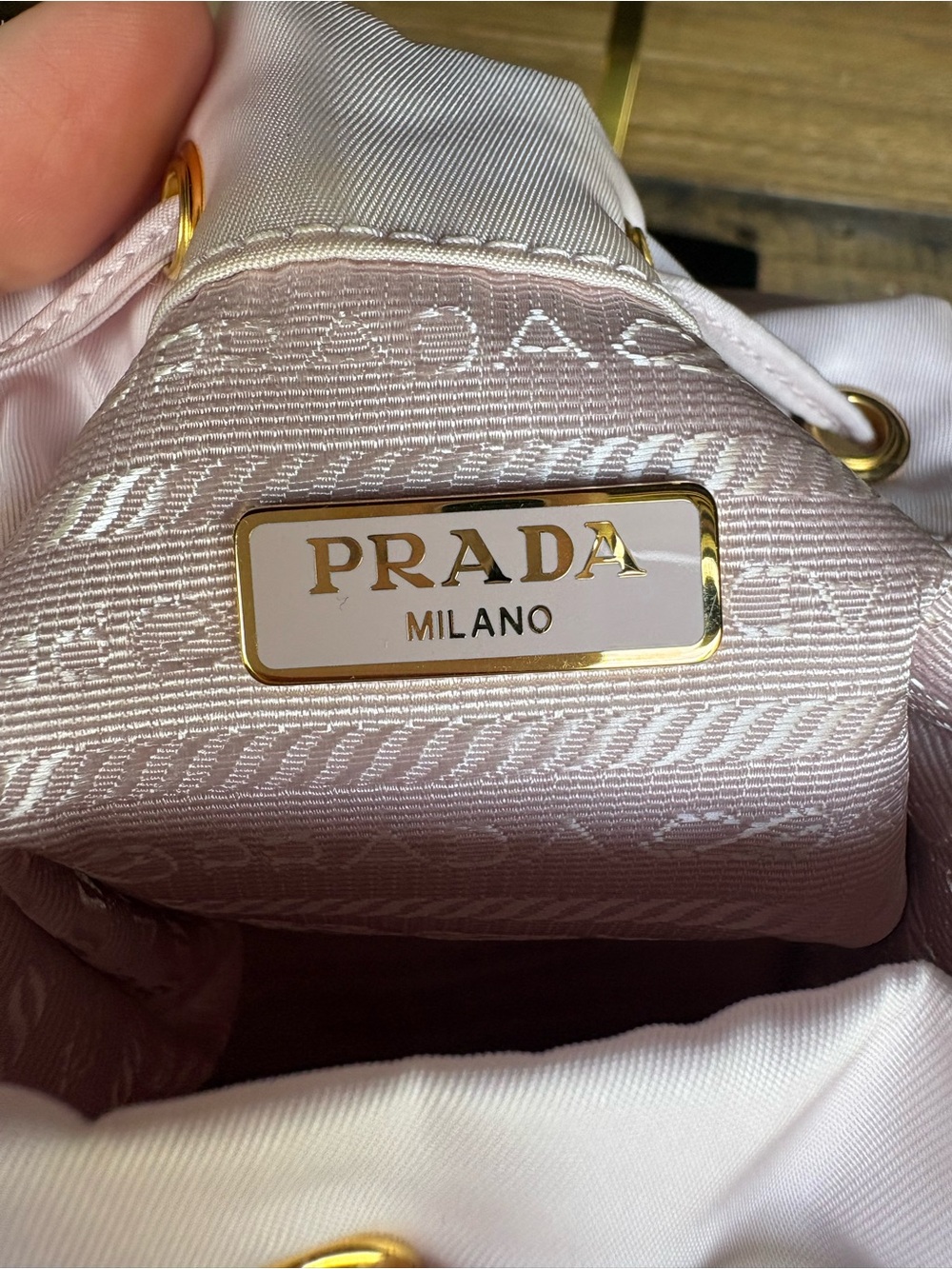Prada Pale Pink Nylon Drawstring Mini Backpack with Gold Hardware - Picture 10 of 16